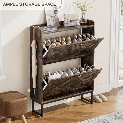 Nicetree Shoe Cabinet with 2 Flip Drawers, Freestanding Shoe Storage Cabinet - Image 7