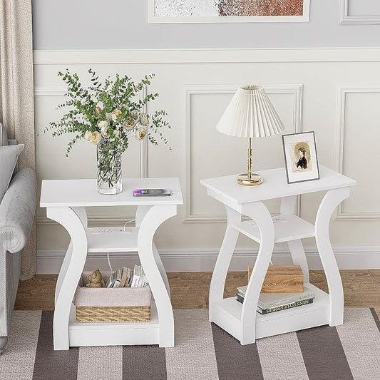 FROMJBEST End Tables Living Room Set of 2, End White Table by FROMJBEST