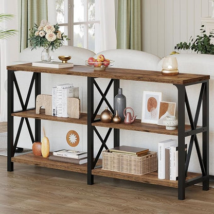 LVB Wood Console Table, Rustic 3 Tier Sofa Table Behind Couch, Industrial Metal - Image 3