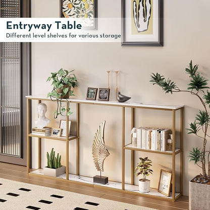WOHOMO Gold Console Table, 3-Tier Small Entryway Table - Image 2