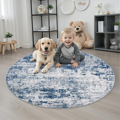 Round Area Rug for Living Room: 4 ft Washable Modern Abstract Soft Thin Rug - Image 2