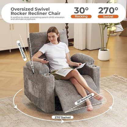 Rocking Chair Nursery with Adjustable Armrests, Electric Glider Recliner - Image 5
