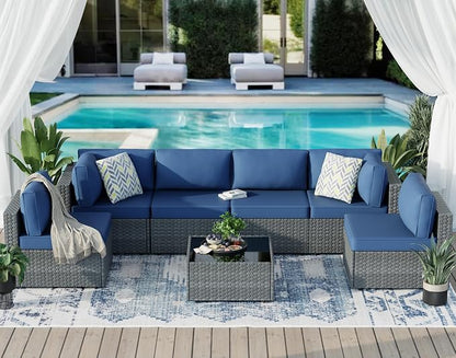 7-Piece Outdoor Patio Furniture Set, Modular PE Rattan Sectional Sofa - Image 3