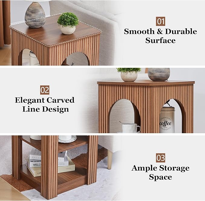 weselon End Table with 3-Tier Storage, Mid-Century Modern Side Table with - Image 5