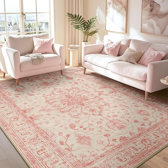 RELEANY Area Rugs 5'x7' Washable Non-Slip, Floral Vintage Distress Print - Image 2