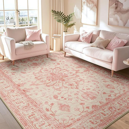 RELEANY Area Rugs 5'x7' Washable Non-Slip, Floral Vintage Distress Print - Image 2