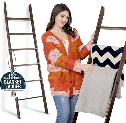 Blanket Ladder for Living Room and Bedroom, 5ft 8 inch, 6-Tier Wall Leaning - Image 3