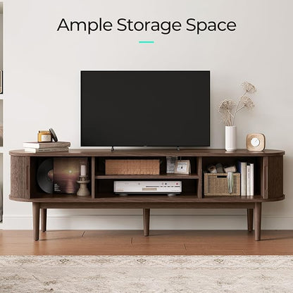 LINSY HOME 70" Fluted TV Stand for TVs up to 80 Inch, Mid Century Modern - Image 4