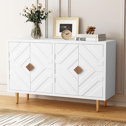 HLR 48'' Buffet Cabinet with 4 Doors and Shelves, Modern Credenza Storage by HomeDeservesaRelaxLiving