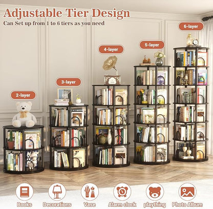 Aheaplus 6 Tier Rotating Bookshelf Tower, Revolving Bookcase, 360° Round - Image 5