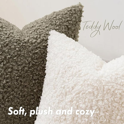 Faux Fur Throw Pillow Covers 20x20 Inch Set of 2 Boucle Neutral Decorative - Image 5