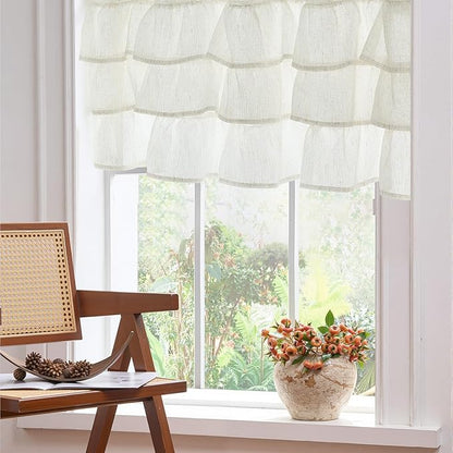 jinchan Ruffled Valance Curtain Slubbed Crossed Hatch Kitchen Valance - Image 4