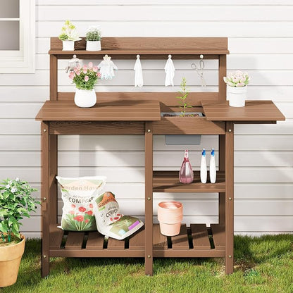 SERWALL Outdoor Potting Bench 2-Piece Set, Rot-Resistant HDPE Potting Table - Image 9