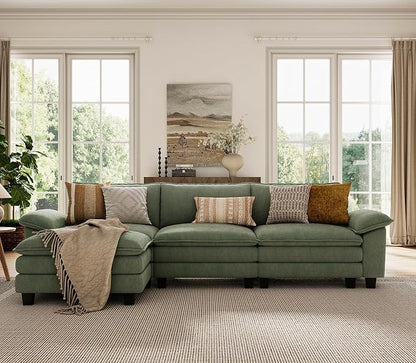 LINSY HOME 123" Modular L-Shaped Sectional Sofa, 3-Seat Corduroy Modern Cloud - Image 8