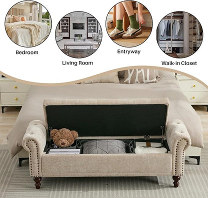 SOFTHION 58.1" Storage Bench Upholstered Chenille End of Bedroom Bed Bench - Image 7