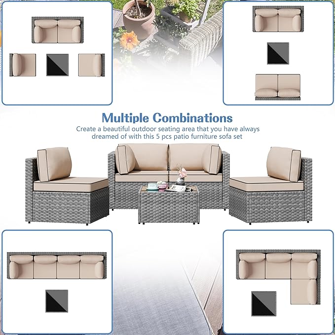 5 Piece Outdoor Patio Furniture Set, All Weather Conversation Set - Image 3