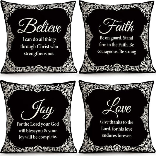 OBSEDE Black and White Bible Verse Decorative Throw Pillow Covers 18 × 18 in by OBSEDE