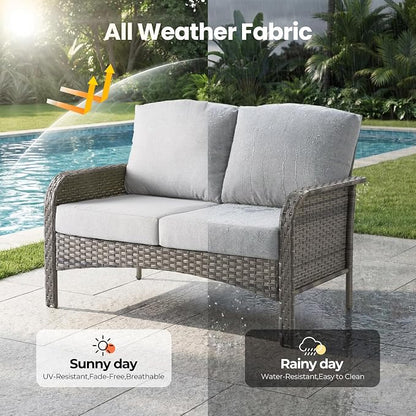8 Pieces Outdoor Patio Furniture Sets, High Back Swivel Rocker Chairs Loveseat - Image 7