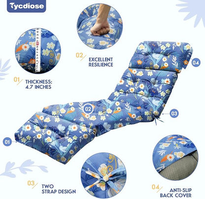 Outdoor Chaise Lounge Chair Cushion Set of 4, Waterproof 74.4 x 22 x 4.7 Inches - Image 5