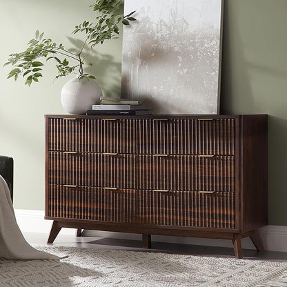 T4TREAM Fluted 6 Drawers Dresser, Curved Profile Design, Dresser TV Stand by T4TREAMFurniture