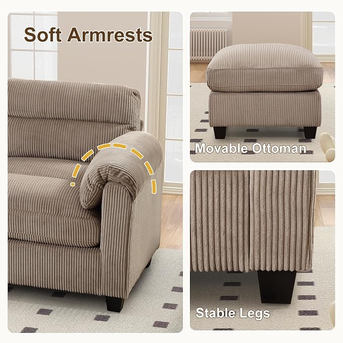 HAOMARKETS Corduroy Sofa Set, Upholstered 3-Seater Couch - Image 5