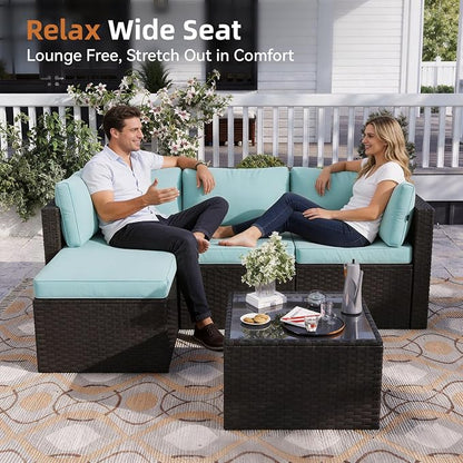 Aoxun Outdoor Patio Furniture Set, 5-Pieces All-Weather Rattan Sectional Sofa - Image 3