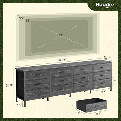 Huuger 70 Inch Dresser for Bedroom, TV Stand for 65, 80 Inch TV, 12 Fabric - Image 3