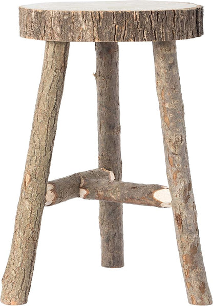 Decorative Antique Log Cabin Natural Wooden Accent Stool Side Table - Image 4