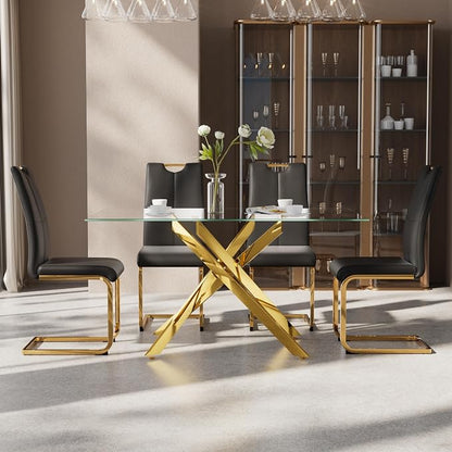 5-Piece Dining Table Set for 4, Modern Rectangular Glass Table - Image 3