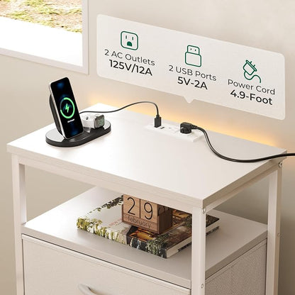 Huuger Night Stand with Charging Station, Bedside Table, Tall Nightstand with - Image 4