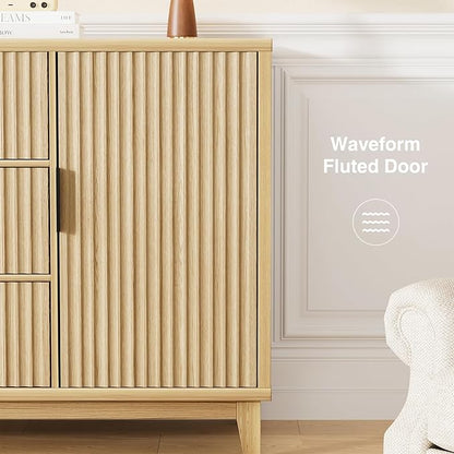 47.2" W Storage Cabinet with 3 Drawers, Fluted Buffet Cabinet with Storage - Image 3