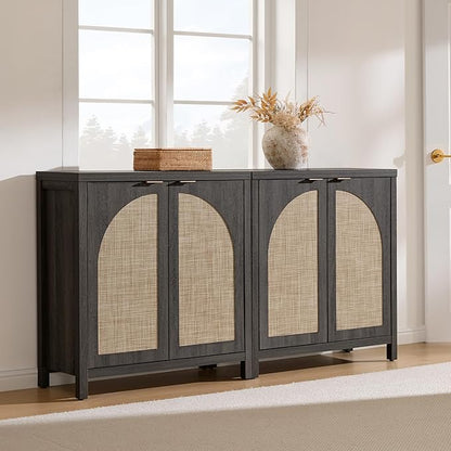 SICOTAS 102"W Rattan Sideboard Buffet Cabinet Set of 3, Modern Credenza Storage - Image 7