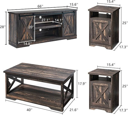 AMERLIFE 4-Piece Farmhouse Table Set Includes Sliding Barn Door TV Stand - Image 2