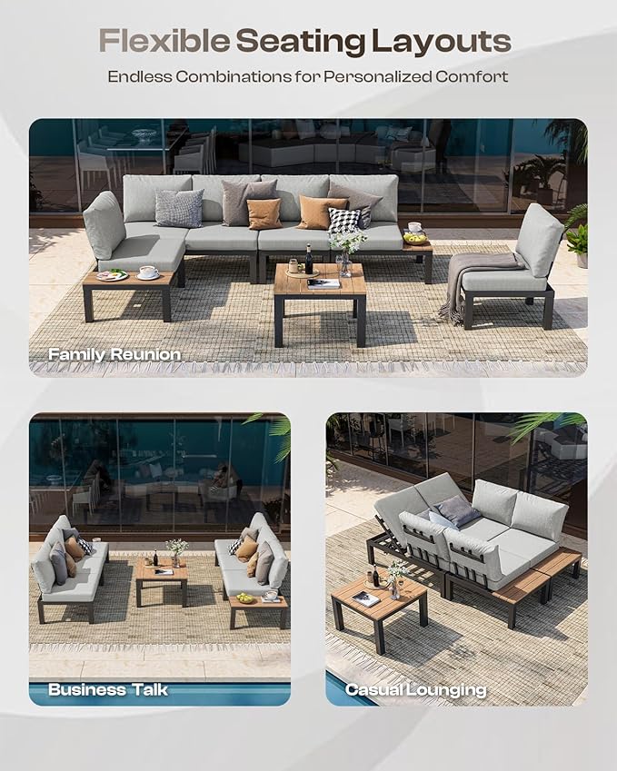 Aluminum Outdoor Patio Sofa Set, 2 Seats Modular Sectional Single Seat Sofa - Image 3