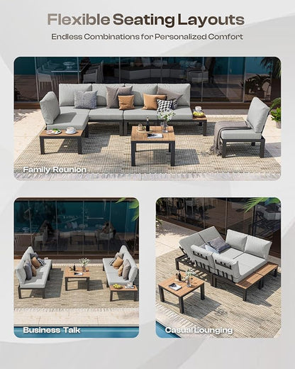 Aluminum Modular Outdoor Patio Furniture Set, 6 Seats Patio Sectional Sofa Set - Image 3