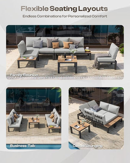 Aluminum Outdoor Patio Furniture Set, 4 Seats Modular Patio Sectional Sofa Set - Image 3