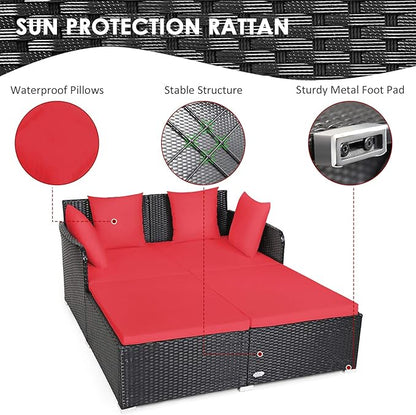 Tangkula Outdoor Rattan Daybed, Sunbed Wicker Furniture w/Spacious Seat - Image 7