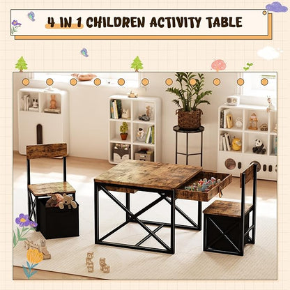 Kids Table and 2 Chairs Set, 4 in 1 Toddler Activity Table and Chairs Set - Image 5