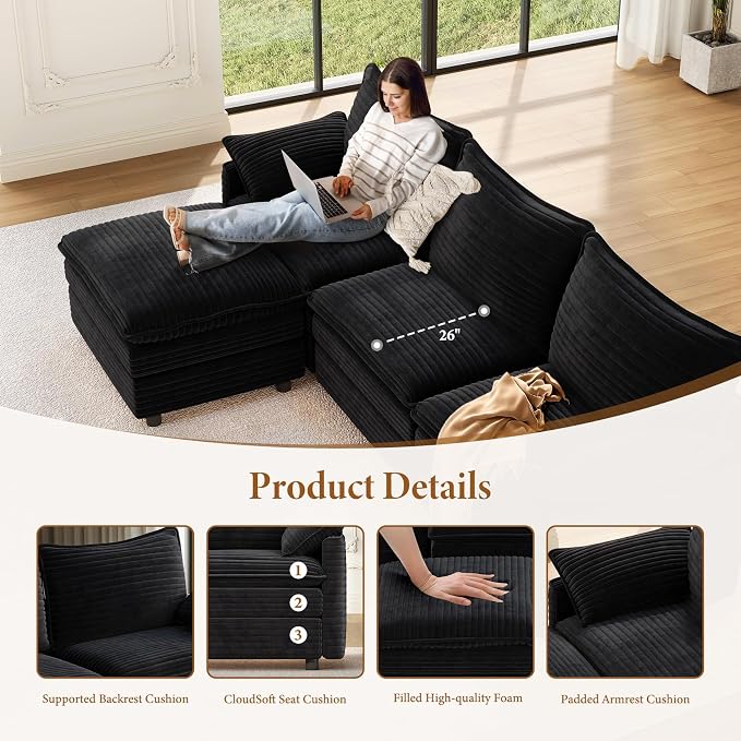 Vesgantti 108" Sectional Sleeper Sofa, 6-Seater Oversized Modular Cloud Couch - Image 4