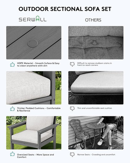SERWALL HDPE Patio Conversation Set, 6-piece Sectional Outdoor Furniture Set - Image 5