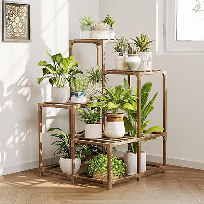 Bamworld Corner Plant Stand Indoor Outdoor Plant Shelf Small Plant Table by Bamworld