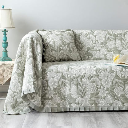 GLORY SEASON Sofa Cover Luxury Jacquard Stylish Embroidery Ruffle, Vintage Sofa by GLORYSEASON