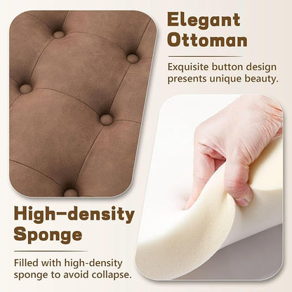 30-Inch Round Storage Ottoman, Button Tufted Ottoman Coffee Table - Image 3