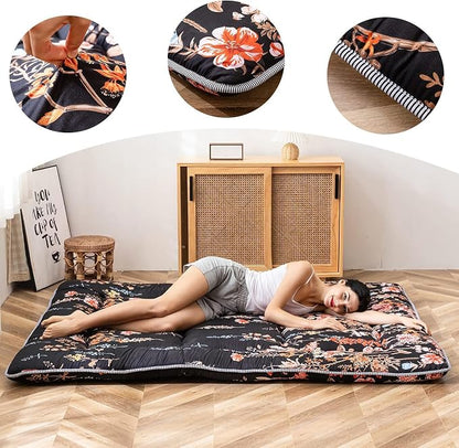 MAXYOYO Black Floral Japanese Futon Floor Mattress, Mattress Topper Portable - Image 4