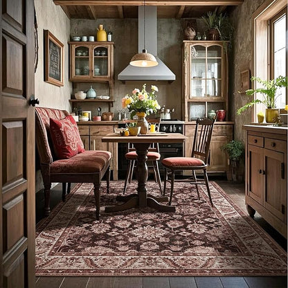 Area Rugs for Living Room, 4x6 Washable Rugs for Bedroom, Non-Slip Retro Floral - Image 6