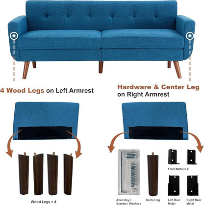 Tbfit 77.2" W Linen Sofa Couch, Mid Century Modern Decor Loveseat Couches - Image 9