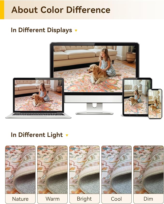 RELEANY Area Rugs 9'x12' Washable Non-Slip, Floral Vintage Distress Print - Image 7