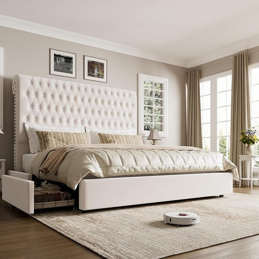 King Size Bed Frame 54" Tall Headboard by KeyluvHome
