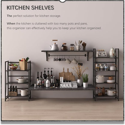4NM No Assembly Folding Bookshelf Storage Shelves 3 Tiers Vintage Bookcase - Image 4