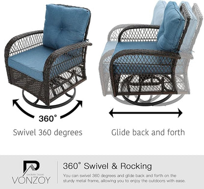 3 Pieces Patio Furniture Set, Outdoor Swivel Glider Rocker, Wicker Patio Bistro - Image 3